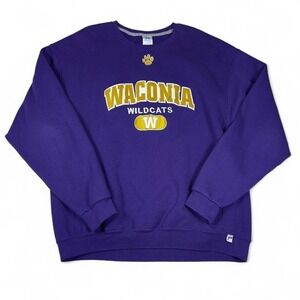 Vintage Waconia Wildcats Russel Athletic Crewneck Sweatshirt Purple Yellow Adult